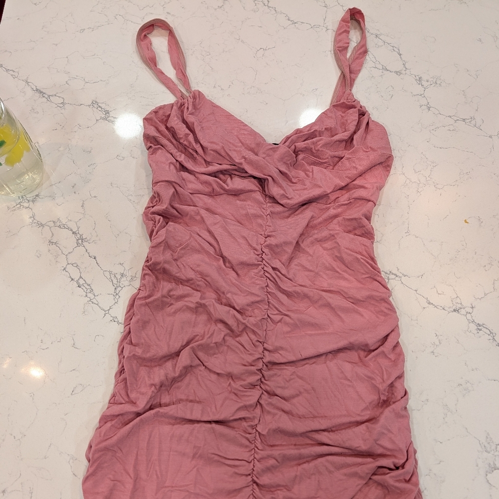 Nicole Miller Pink Ruched Midi Bodycon Dress